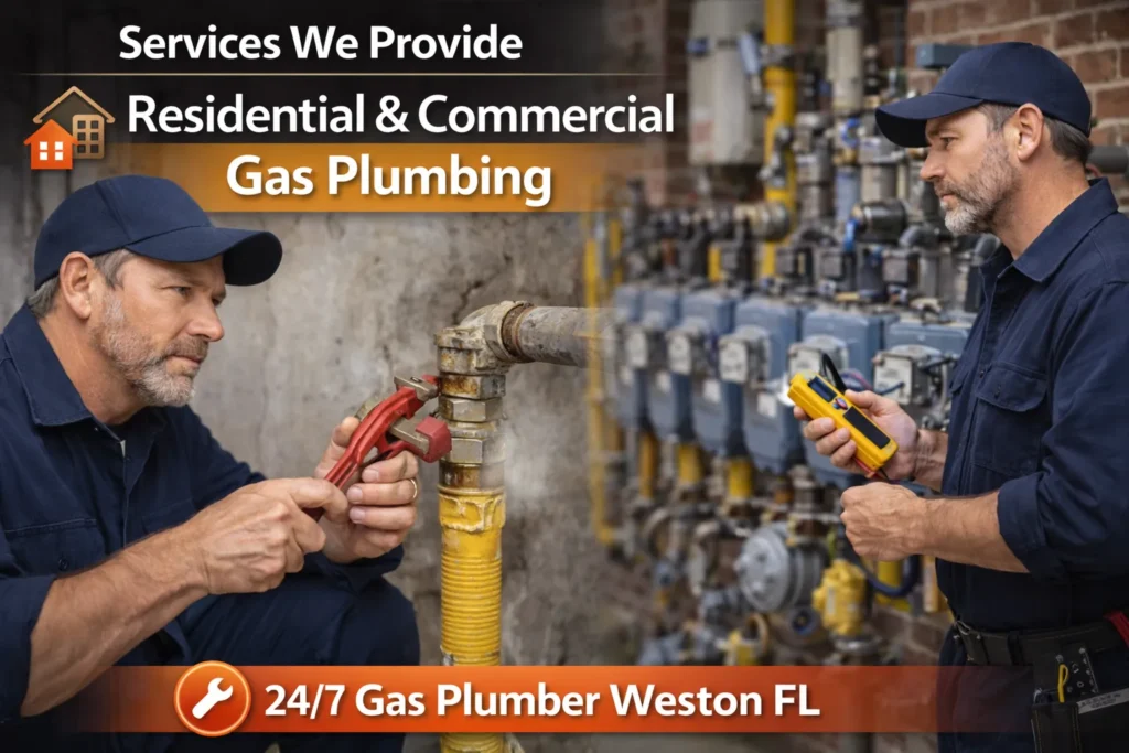 Professional gas plumber servicing residential gas lines and commercial gas systems during plumbing work in Weston FL