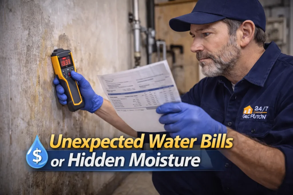Commercial plumber using moisture detector to find hidden water leaks causing high water bills inside a commercial property in Weston FL