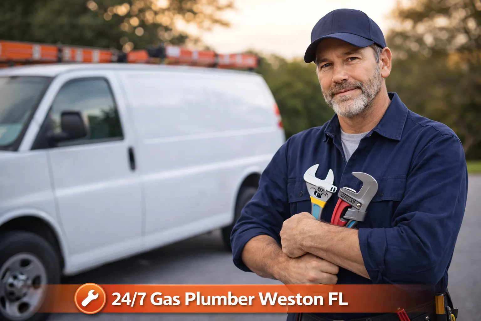 Professional gas plumbers working together inspecting gas lines and equipment during residential plumbing service in Weston FL